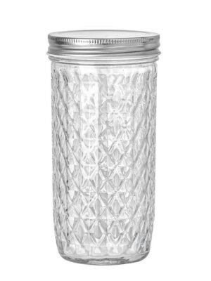 Quilted Pattern 24oz Wide Mouth Glass Mason Jar for Food Jam Storage