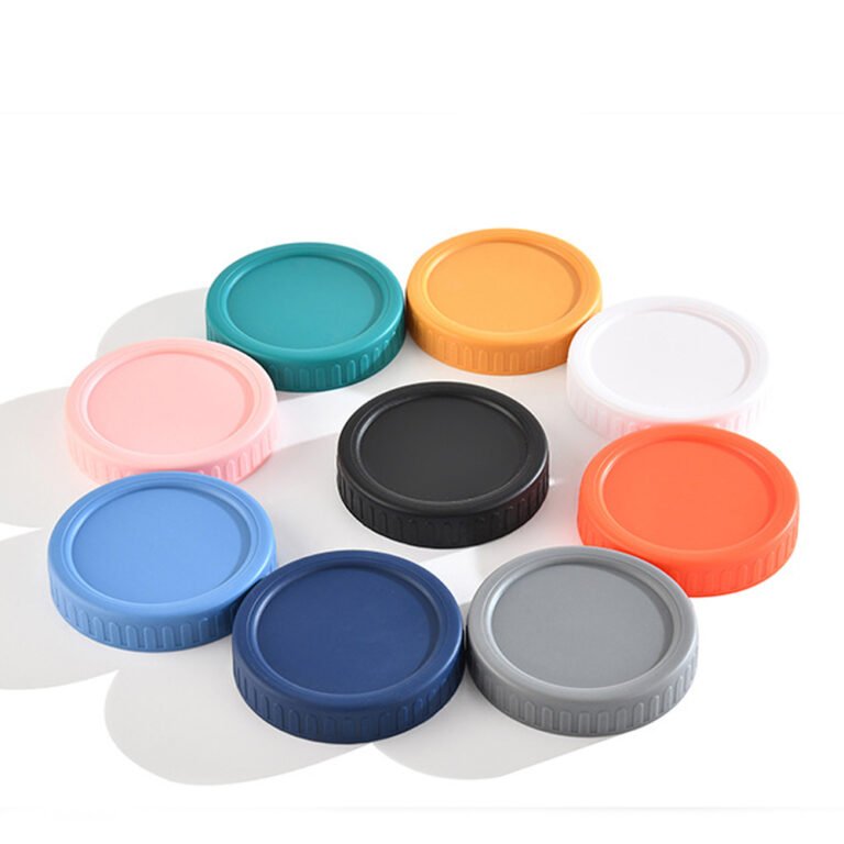 ssortment of vibrant colorful plastic airtight lids for 86mm wide mouth mason jars.