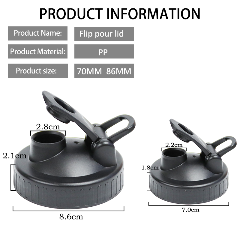 Size comparison between the 70mm and 86mm versions of the plastic pour spout flip cap.