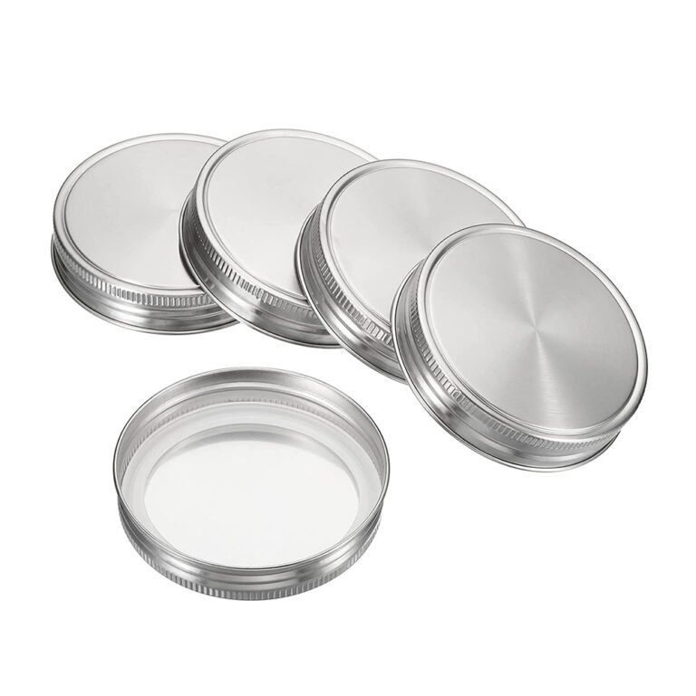 Airtight food grade stainless steel mason jar lids in 70mm and 86mm sizes, creating a seal on glass jars.