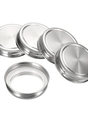 Airtight food grade stainless steel mason jar lids in 70mm and 86mm sizes, creating a seal on glass jars.