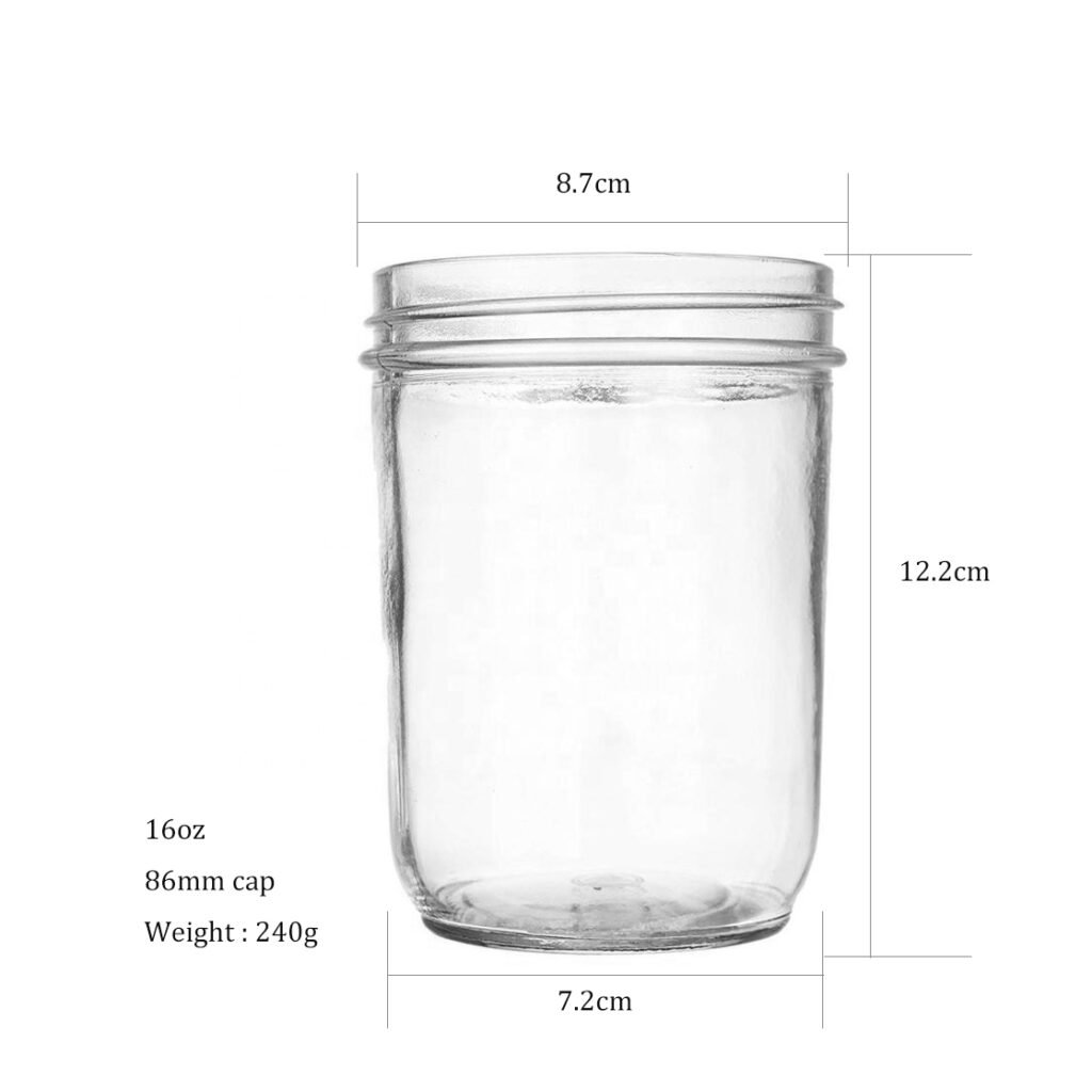 size of 16oz wide mouth glass mason jar with metal lid