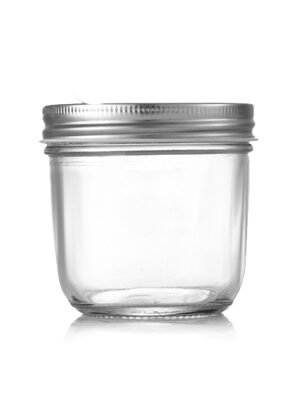 Elegant tapered 280ml wide mouth glass mason jar showing generous capacity and contoured design.