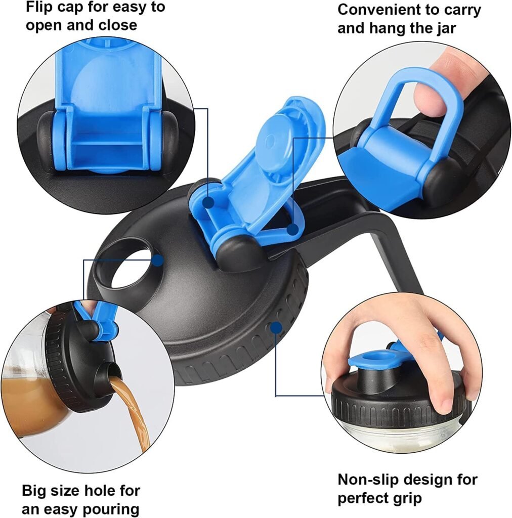 Close-up of the BPA-free plastic flip pour lid showing the secure seal and spout detail.
