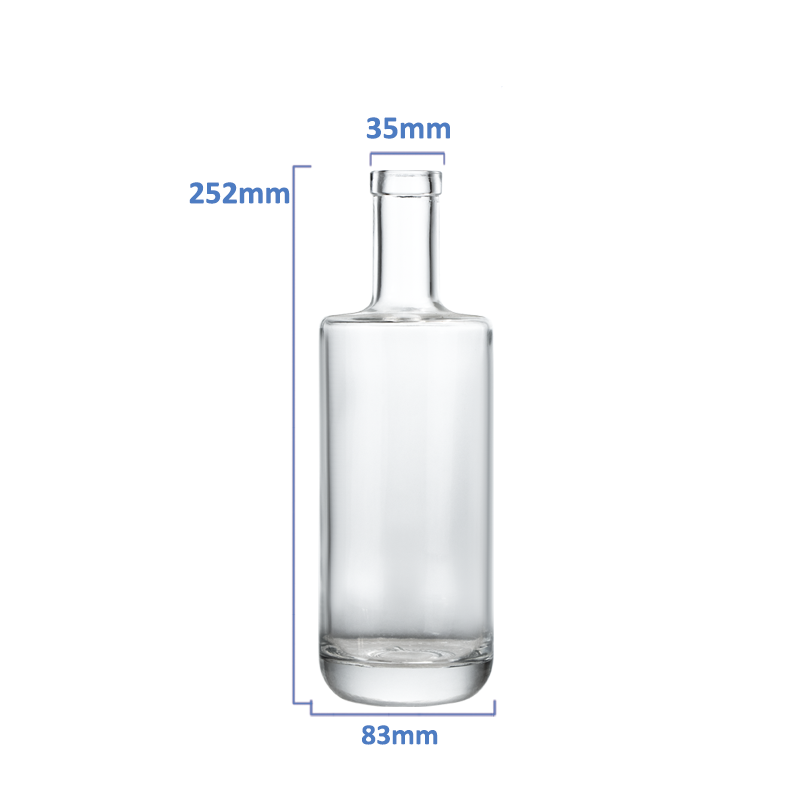 Clear 700ml glass vodka bottle with modern design and compatible closure.
