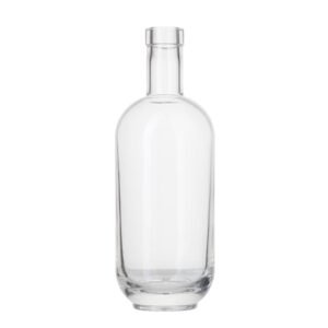Elegant 750ml clear glass Charlotte liquor bottle with bar top neck finish.
