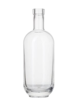 Elegant 750ml clear glass Charlotte liquor bottle with bar top neck finish.