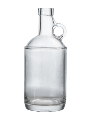 Crystal flint 750ml glass bottle shown empty with natural light highlighting clarity.