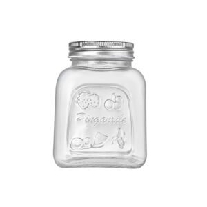 750ml embossed glass mason jar with metal lid, filled with assorted dry grains