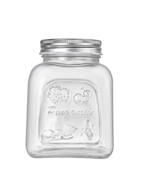 750ml embossed glass mason jar with metal lid, filled with assorted dry grains