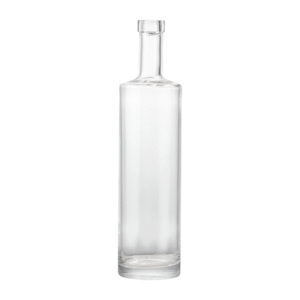 Light illuminating the crystal-clear transparency of the round cylinder glass bottle.