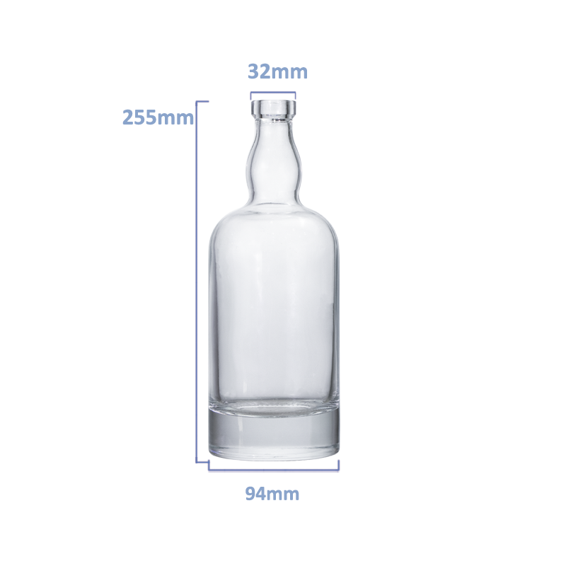 Crystal flint 700ml glass spirits bottle for vodka, shown with natural light highlighting clarity.