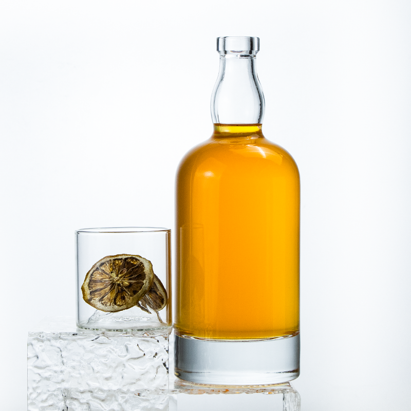 Crystal flint 700ml glass spirits bottle for vodka, shown with natural light highlighting clarity.