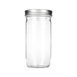 Large 720ml wide mouth glass mason jar with metal lid, shown with measuring tape for scale.