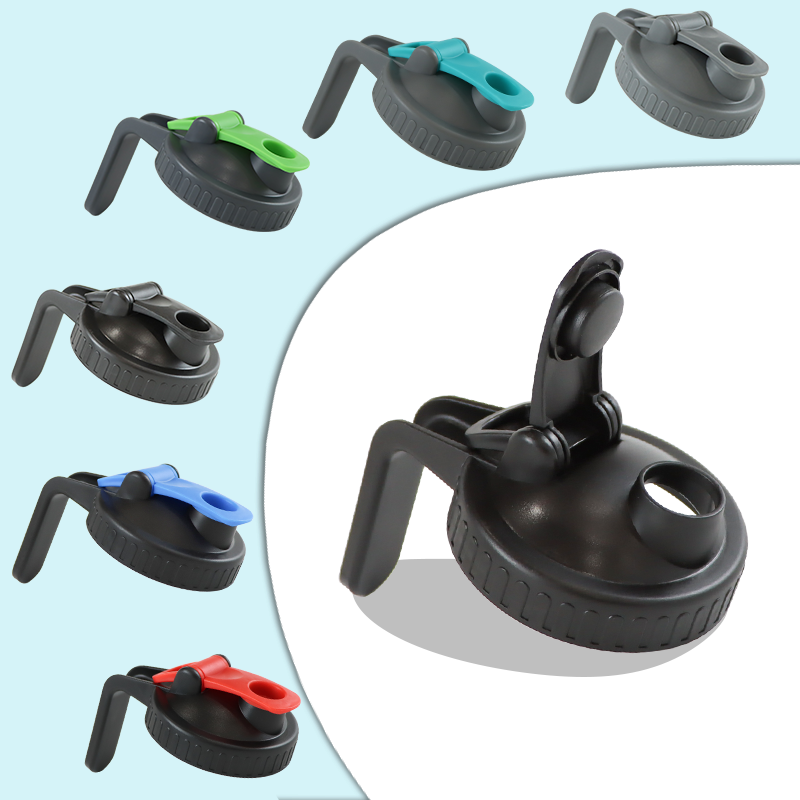 Wide mouth 86mm flip top mason jar lid with integrated pour spout, shown open and closed.