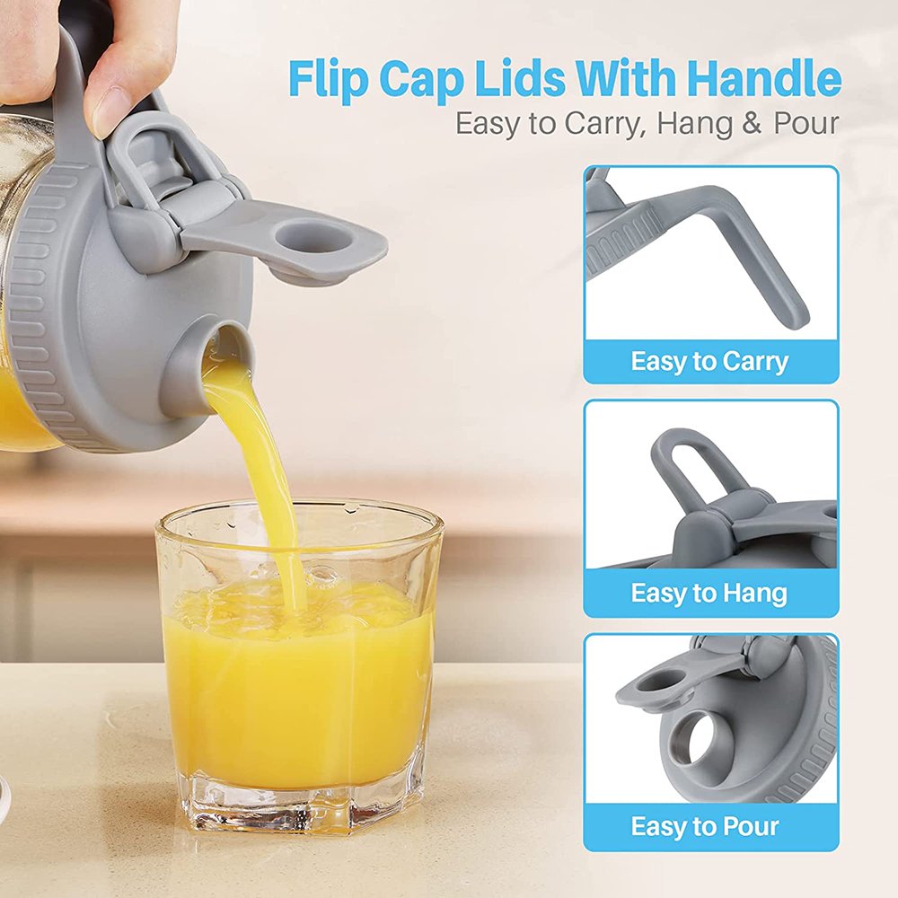 Flip top lid being used to pour milk from a mason jar into a coffee cup.