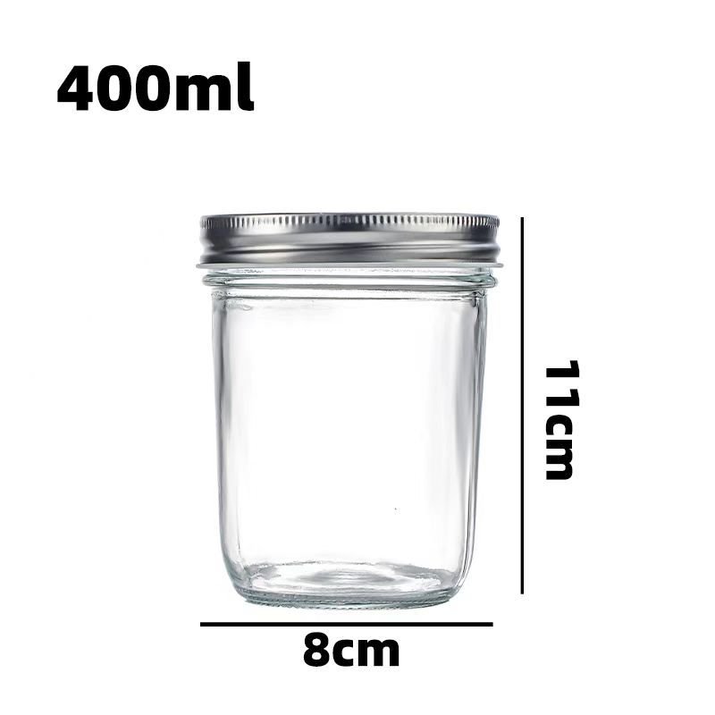 400ml tapered jar filled with colorful mixed fruit jam demonstrating ideal food capacity.