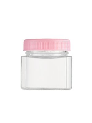 Square 250ml glass mason jar with white PP cap, shown empty and filled with oats.