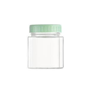 Square 380ml glass mason jar with white PP cap, shown filled with colorful grains.