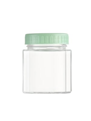 Square 380ml glass mason jar with white PP cap, shown filled with colorful grains.