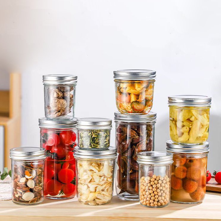 16oz wide mouth jar filled with various foods including honey, candy and jam.