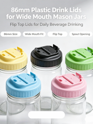 New Plastic 86mm Mason Jar Coffee Juice Drinking Shaker Lids for Wide Mouth Mason Jars