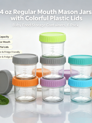 4oz Regular Mouth Mason Jars with Colorful Plastic Lids – Baby Food Storage Containers, 6 Pack