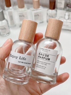 30ml 50ml Clear Glass Perfume Spray Bottle with Wooden Cap – Refillable Empty Perfume Atomizer Replacement Bottle